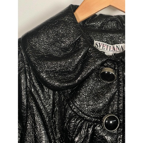 NWT Svetlana Unique Black Shiny Lame Bell Sleeve Button Front Jacket Wide Collar - Picture 9 of 13